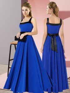 High Quality Chiffon Square Sleeveless Zipper Belt Dama Dress for Quinceanera in Royal Blue