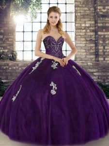 Traditional Tulle Sleeveless Floor Length Quinceanera Gowns and Beading and Appliques