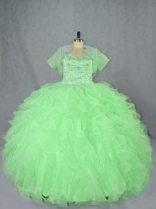 Luxury Lace Up Sweetheart Beading and Ruffles Ball Gown Prom Dress Organza Sleeveless