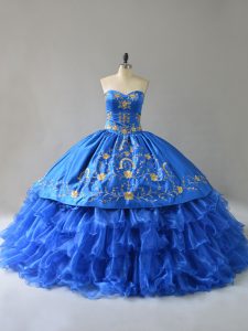 Royal Blue 15 Quinceanera Dress Sweet 16 and Quinceanera with Embroidery and Ruffles Sweetheart Sleeveless Lace Up