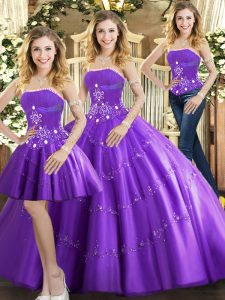 Purple Quinceanera Dress Sweet 16 and Quinceanera with Beading Strapless Sleeveless Lace Up
