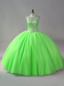 Tulle Scoop Sleeveless Lace Up Beading Ball Gown Prom Dress in