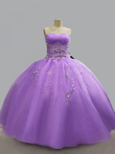 Modest Sleeveless Organza Floor Length Lace Up Sweet 16 Dresses in Lavender with Beading