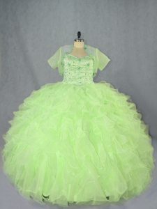 Noble Yellow Green Ball Gowns Beading and Ruffles Quinceanera Gowns Lace Up Organza Sleeveless Floor Length