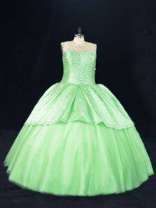 Captivating Tulle Sleeveless Floor Length Sweet 16 Dress and Beading
