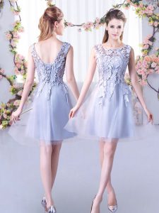 Custom Design Grey Court Dresses for Sweet 16 Wedding Party with Lace Scoop Sleeveless Lace Up