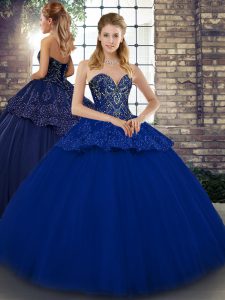 Designer Ball Gowns Quinceanera Dresses Royal Blue Sweetheart Tulle Sleeveless Floor Length Lace Up