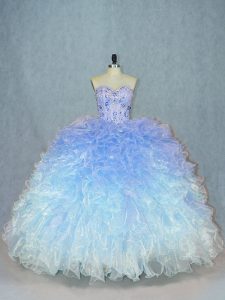 Multi-color Organza Lace Up Sweetheart Sleeveless Ball Gown Prom Dress Beading and Ruffles