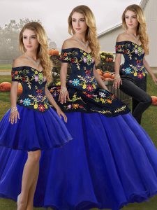 Smart Royal Blue Lace Up Ball Gown Prom Dress Embroidery Sleeveless Floor Length