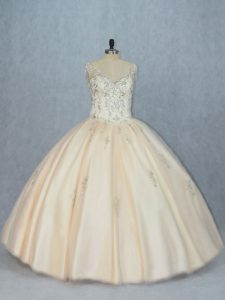 Champagne V-neck Lace Up Beading Quinceanera Dresses Sleeveless