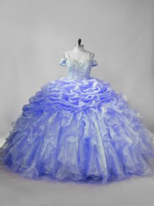 Organza Sleeveless Ball Gown Prom Dress Brush Train and Beading and Ruffles and Pick Ups