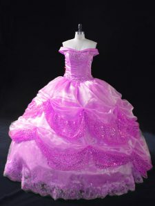 Fabulous Lilac Lace Up Off The Shoulder Beading and Appliques and Pick Ups Quinceanera Gown Organza Sleeveless