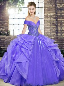 Lavender Sleeveless Organza Lace Up Sweet 16 Dresses for Military Ball and Sweet 16 and Quinceanera