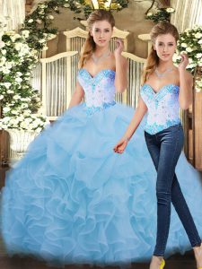 Smart Ball Gowns Sweet 16 Dresses Blue Sweetheart Organza Sleeveless Floor Length Lace Up