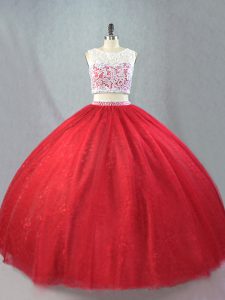 Sumptuous Red Sweet 16 Dresses Sweet 16 and Quinceanera with Beading and Appliques Scoop Sleeveless Zipper