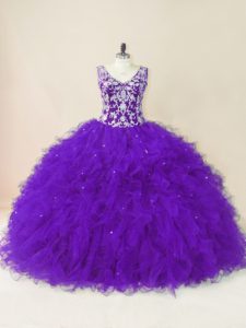 Delicate Purple Sleeveless Tulle Backless Sweet 16 Dress for Sweet 16 and Quinceanera