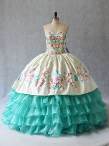 Romantic Sleeveless Embroidery and Ruffled Layers Lace Up Sweet 16 Dresses