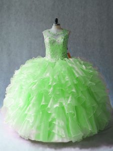 Best Selling Sleeveless Floor Length Beading and Ruffles Lace Up Ball Gown Prom Dress