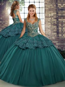 Best Beading and Appliques Quinceanera Dress Green Lace Up Sleeveless Floor Length