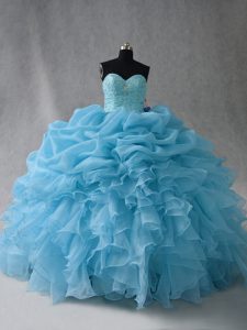 Extravagant Organza Sleeveless Floor Length Quinceanera Gown and Beading and Ruffles and Pick Ups