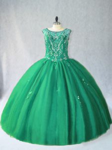Exceptional Green 15 Quinceanera Dress Sweet 16 and Quinceanera with Beading Scoop Sleeveless Lace Up