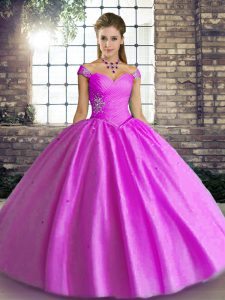High Quality Ball Gowns Quinceanera Dresses Lilac Off The Shoulder Tulle Sleeveless Floor Length Lace Up