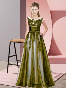 Floor Length Olive Green Quinceanera Court of Honor Dress Scoop Sleeveless Zipper