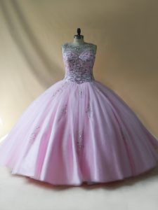 Beading Sweet 16 Quinceanera Dress Baby Pink Lace Up Sleeveless Floor Length