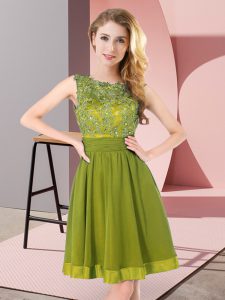 Enchanting Scoop Sleeveless Backless Dama Dress for Quinceanera Olive Green Chiffon