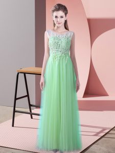 Nice Zipper Court Dresses for Sweet 16 Apple Green for Wedding Party with Beading and Lace Brush Train