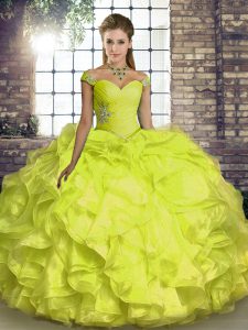 Exquisite Organza Sleeveless Floor Length Sweet 16 Dress and Beading and Ruffles