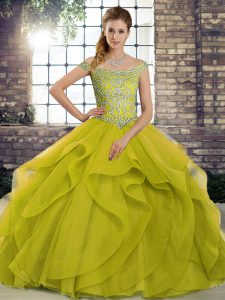 Ball Gowns Sleeveless Olive Green Quinceanera Gown Brush Train Lace Up