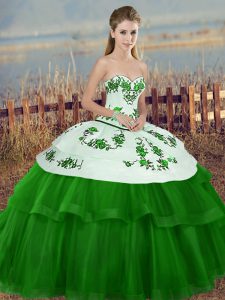 Embroidery and Bowknot 15th Birthday Dress Green Lace Up Sleeveless Floor Length