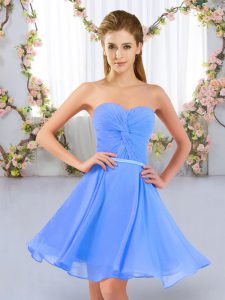 Baby Blue Chiffon Lace Up Quinceanera Court of Honor Dress Sleeveless Mini Length Ruching