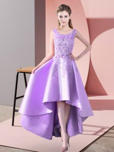 High End Lavender Sleeveless High Low Lace Zipper Quinceanera Court of Honor Dress