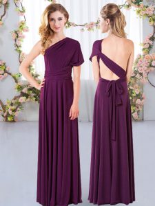 Sumptuous Chiffon One Shoulder Sleeveless Criss Cross Ruching Quinceanera Dama Dress in Dark Purple