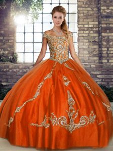 Top Selling Orange Red Sleeveless Beading and Embroidery Floor Length Quinceanera Gowns