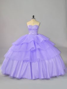 Decent Sleeveless Beading and Ruffled Layers Lace Up Sweet 16 Dress