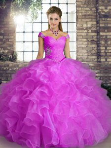 Ball Gowns Quinceanera Dress Lilac Off The Shoulder Organza Sleeveless Floor Length Lace Up
