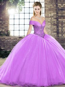 High Quality Ball Gowns Sleeveless Lavender Quince Ball Gowns Brush Train Lace Up