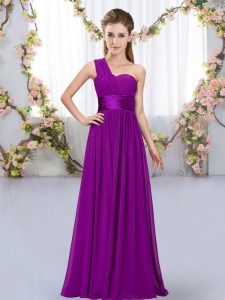 Eye-catching One Shoulder Sleeveless Lace Up Quinceanera Dama Dress Purple