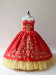 Discount Red Sleeveless Embroidery Quince Ball Gowns