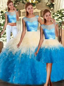 Fantastic Lace and Ruffles Sweet 16 Dress Multi-color Backless Sleeveless Floor Length