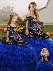 Colorful Sleeveless Lace Up Floor Length Embroidery and Ruffled Layers 15th Birthday Dress