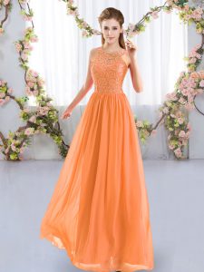 Custom Made Scoop Sleeveless Vestidos de Damas Floor Length Lace Orange Chiffon