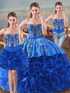 Low Price Sleeveless Lace Up Floor Length Embroidery and Ruffles Quince Ball Gowns