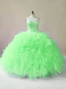 Decent Ball Gowns Beading and Ruffles 15th Birthday Dress Lace Up Tulle Sleeveless Floor Length
