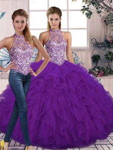 Sexy Sleeveless Lace Up Floor Length Beading and Ruffles Quinceanera Dress