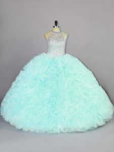 Fashionable Sleeveless Organza Floor Length Lace Up Quinceanera Dresses in Apple Green with Beading and Ruffles