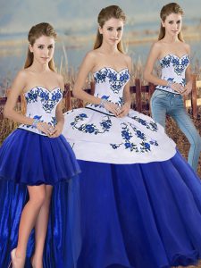 Royal Blue Tulle Lace Up Quinceanera Dresses Sleeveless Floor Length Embroidery and Bowknot